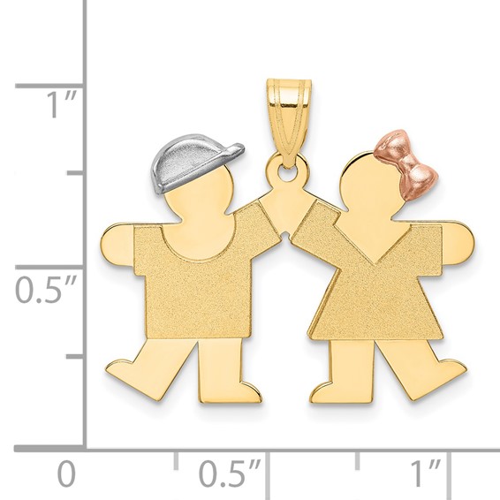 14k Tri-color The Kids Small Boy on Left and Girl on Right Engravable Kiss Charm