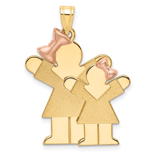 14K Two-tone the Kids Big Girl and Little Girl Engravable Love Charm