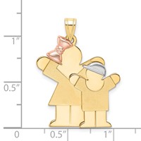 14K Tri-color the Kids Big Girl and Little Boy Engravable Love Charm view 3