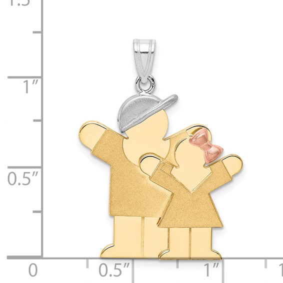 14k Tri-color The Kids Big Boy and Little Girl Engravable Love Charm