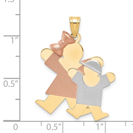 14k Tri-color The Kids Big Girl and Little Boy Engravable Joy Charm