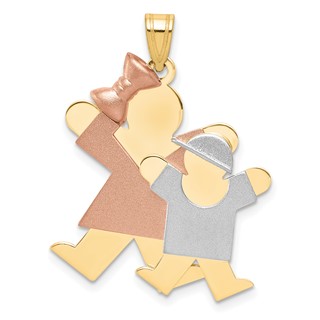 14k Tri-color The Kids Big Girl and Little Boy Engravable Joy Charm