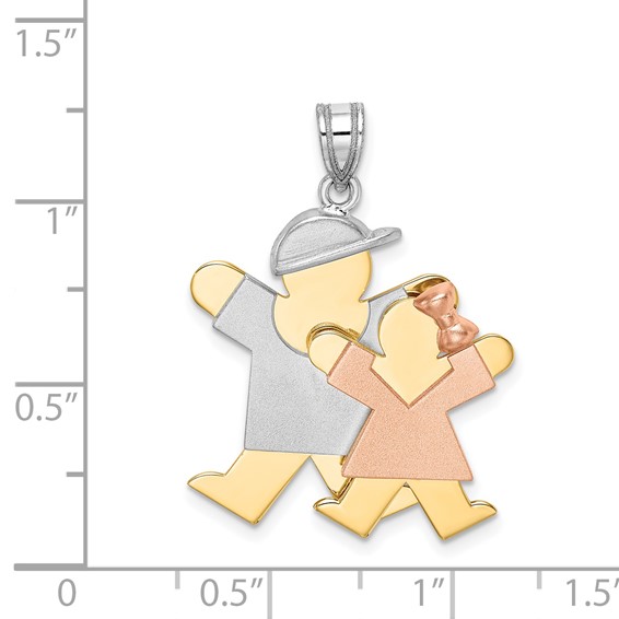 14k Tri-color The Kids Big Boy and Little Girl Engravable Joy Charm
