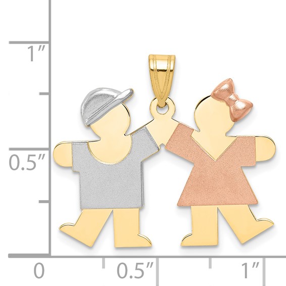 14k Tri-color The Kids Small Boy on Left and Girl on Right Engravable Kiss Charm