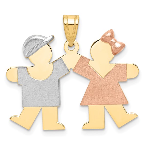 14k Tri-color The Kids Small Boy on Left and Girl on Right Engravable Kiss Charm