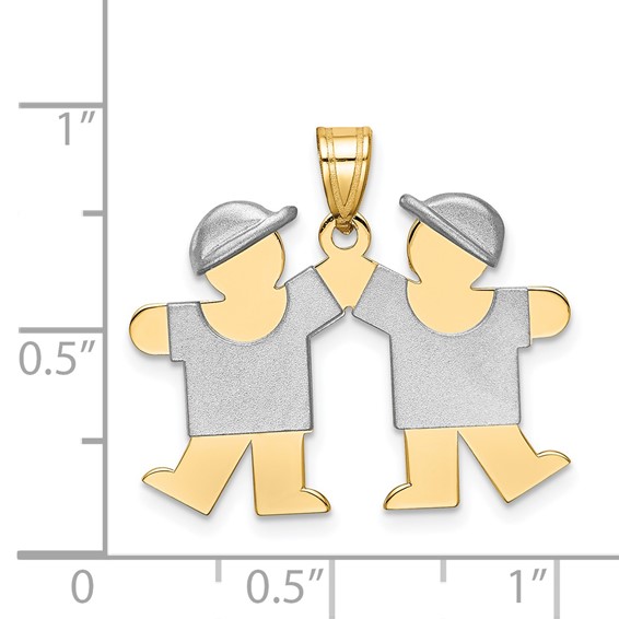 14k Two-tone The Kids Small Double Boys Engravable Kiss Charm