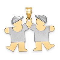 14K Two-tone the Kids Small Double Boys Engravable Kiss Charm view 1