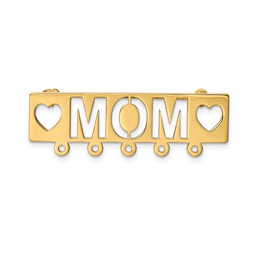 14K Yellow Gold Polished Cut-out Mom and Hearts Pin