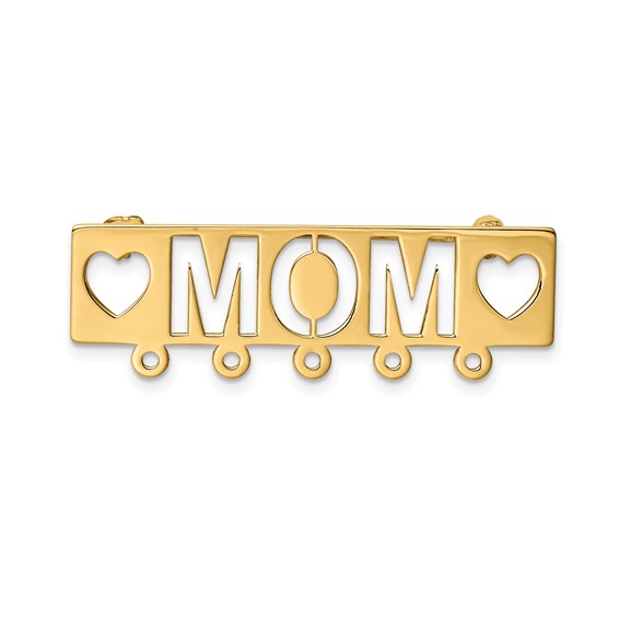 14k Polished Cut-out Mom and Hearts Pin