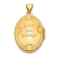 14K Yellow Gold Polished Leaf Swirl Design with Love You Always on Reverse 21mm Oval Locket view 3