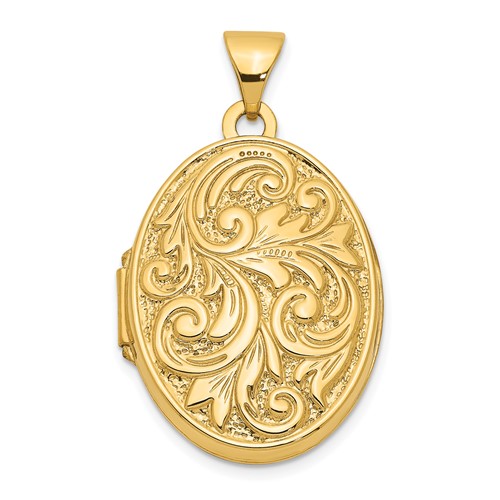 14K Polished Leaf Swirl Design with Love You Always on Reverse 21mm Oval Locket