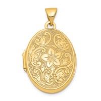 14K Yellow Gold Floral Swirl Design 21mm Oval Locket view 1