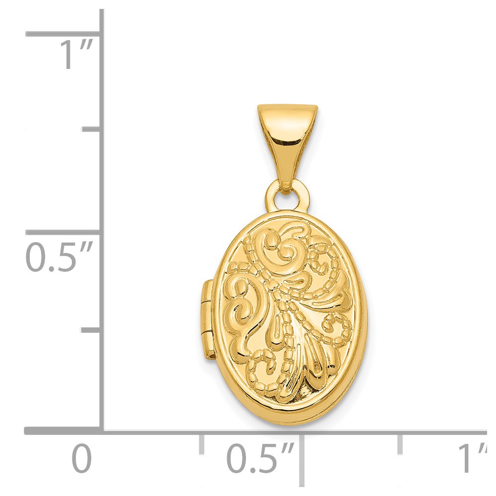 14k Beaded Scroll Design 13mm Oval Locket (XL123)
