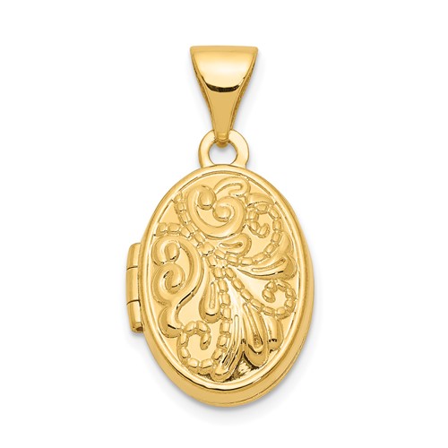 14K Yellow Gold Beaded Scroll Design 13mm Oval Locket