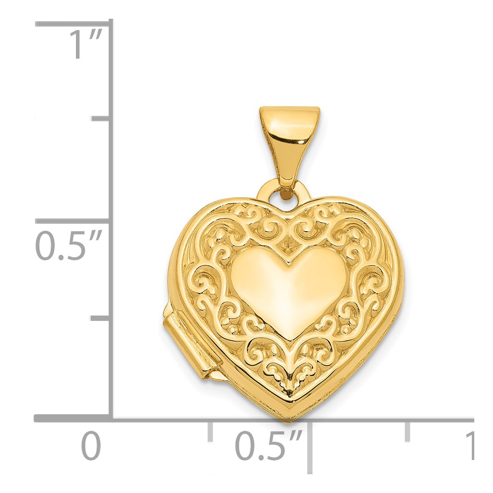 14k Polished Scrolled 15mm Heart Locket (XL131)