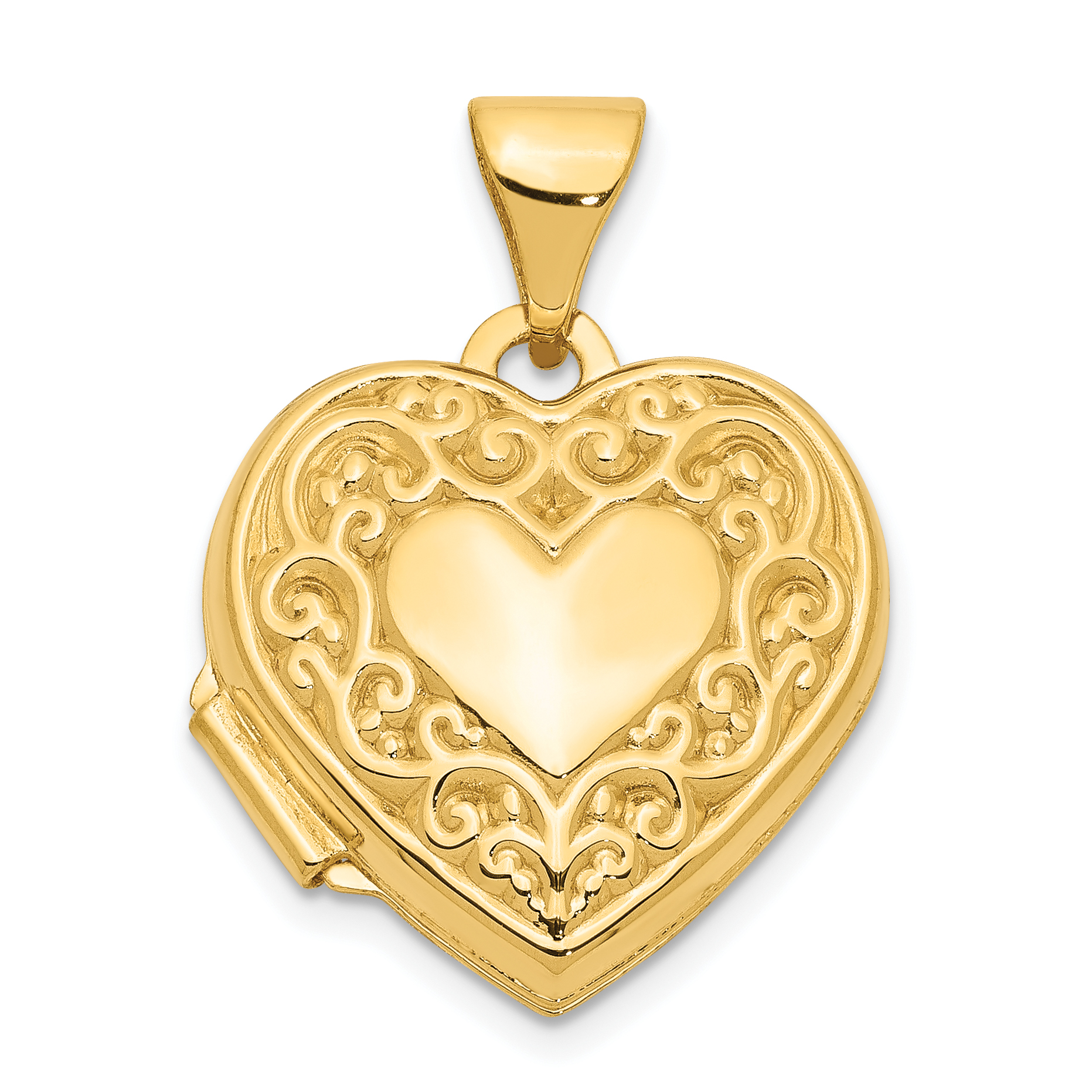 14k Polished Scrolled 15mm Heart Locket (XL131)