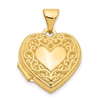 14K Yellow Gold Polished Scrolled 15mm Heart Locket view 1