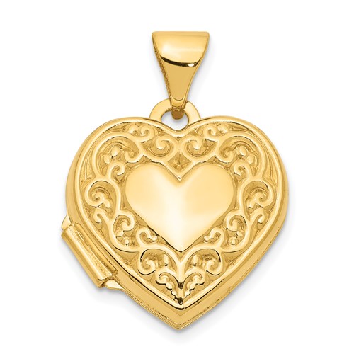 14K Polished Scrolled 15mm Heart Locket