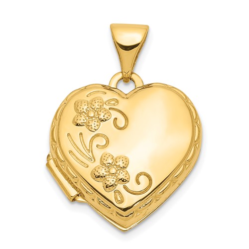 14K Yellow Gold Floral 15mm Heart Locket