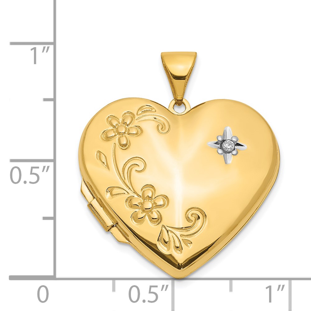 14k Diamond Floral  21mm Heart Family Locket Holds 4 Photos (XL144)