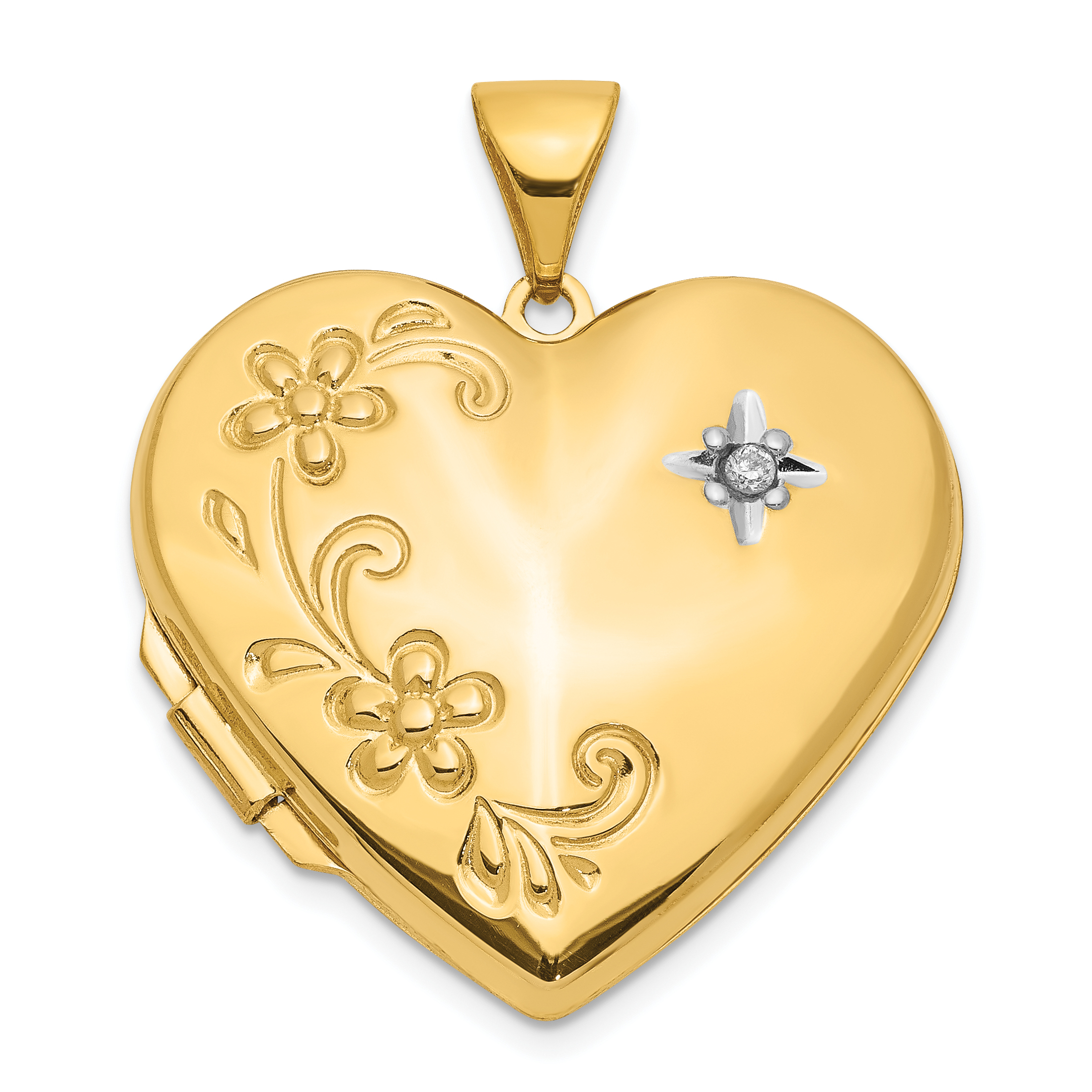 14k Diamond Floral  21mm Heart Family Locket Holds 4 Photos (XL144)