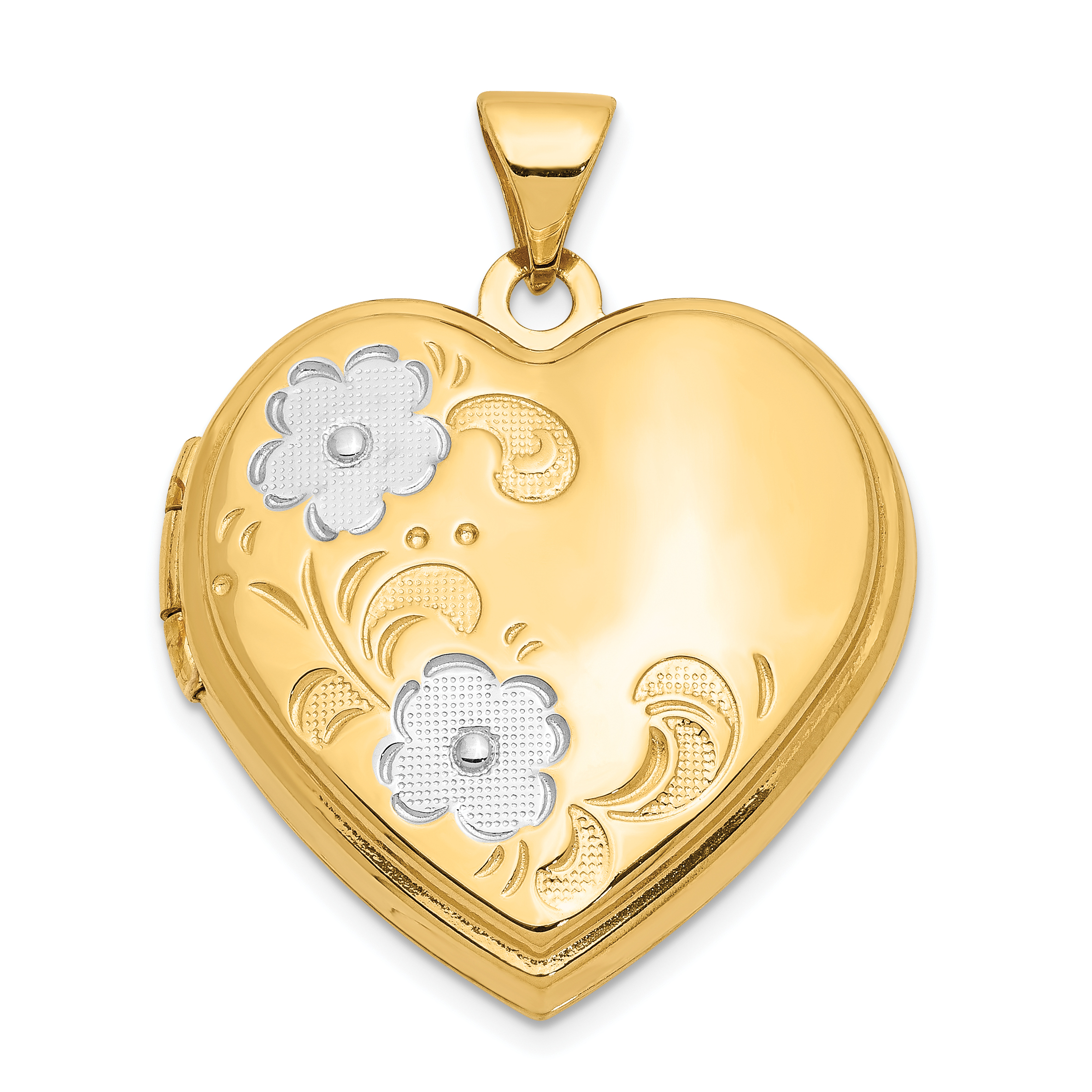 14ky w/ White Rhodium Floral Heart Locket (XL145)