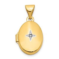 14K Yellow Gold Diamond Star 13mm Oval Locket view 1