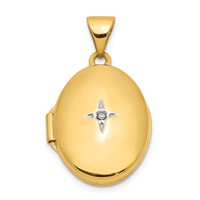 14K Yellow Gold Diamond Star 17mm Oval Locket view 1