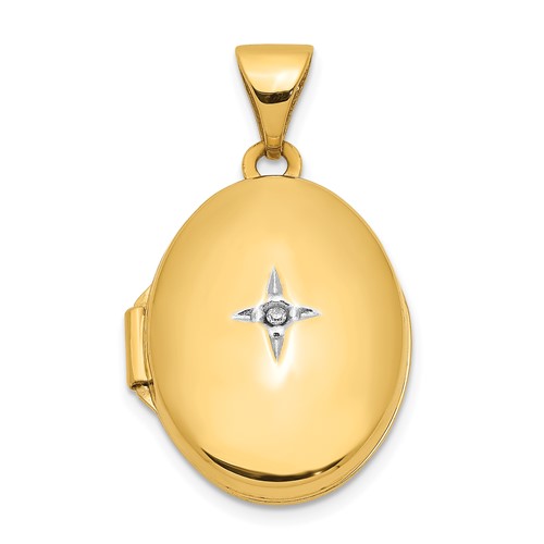 14K Yellow Gold Diamond Star 17mm Oval Locket