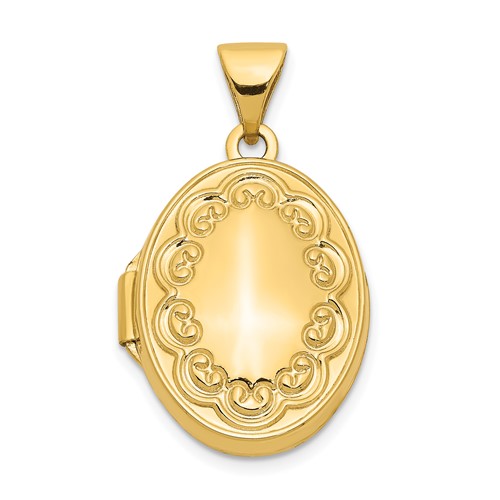 14K Yellow Gold Scalloped Border 17mm Oval Locket