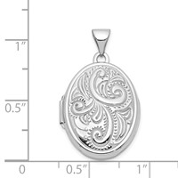 14K White Gold Scroll Design Domed 21mm Oval Locket view 5