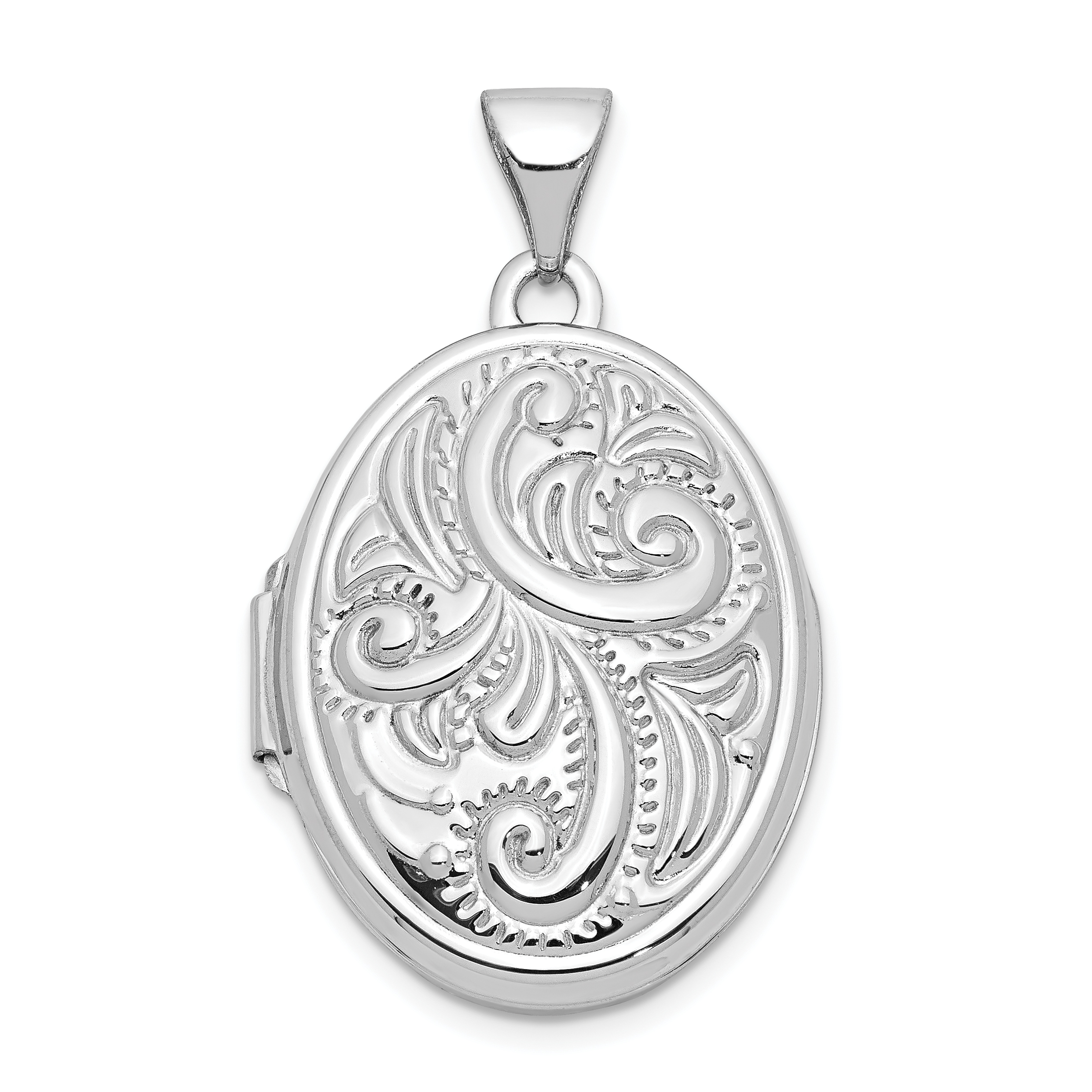 14k White Gold Scroll Design Domed 21mm Oval Locket (XL158)