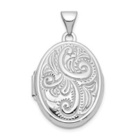 14K White Gold Scroll Design Domed 21mm Oval Locket view 1