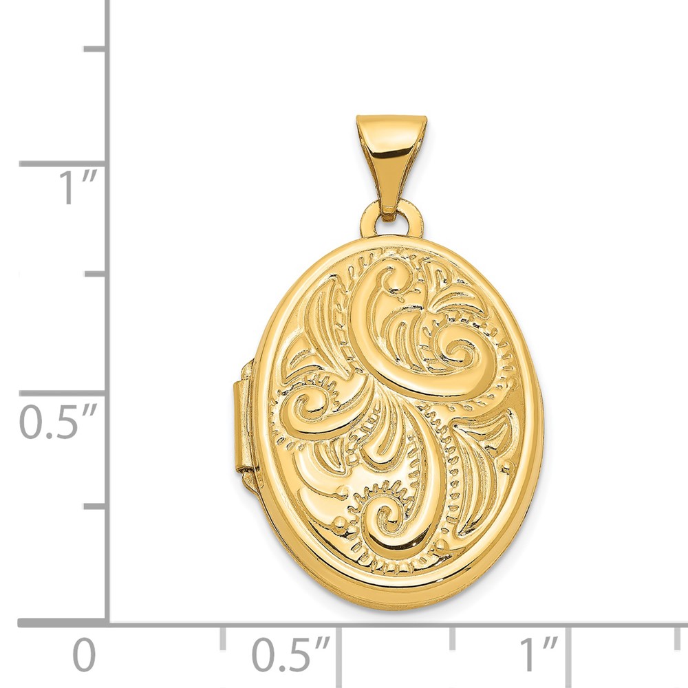 14k Domed Scroll Design 21mm Oval Locket (XL162)