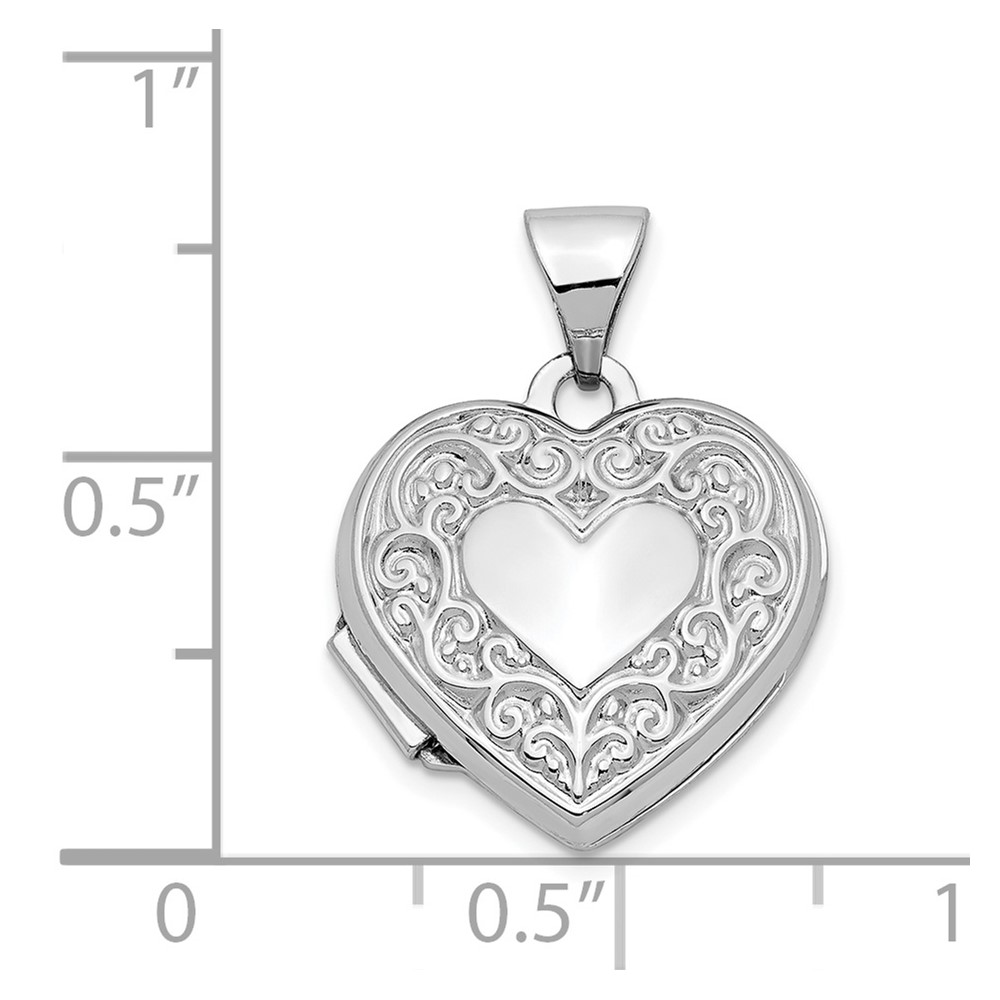 14k White Gold Polished Scrolled 15mm Heart Locket (XL185)