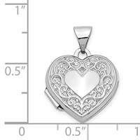 14K White Gold Polished Scrolled 15mm Heart Locket view 5