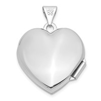 14K White Gold Polished Domed Plain 18mm Heart Locket view 3