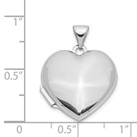 14K White Gold Polished Domed Plain 18mm Heart Locket view 5