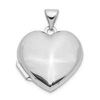14K White Gold Polished Domed Plain 18mm Heart Locket view 1