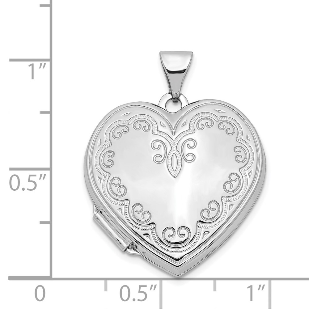 14k White Gold Scallop Design 21mm Heart Locket (XL189)