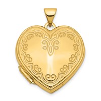 14K Yellow Gold Scallop Design 21mm Heart Locket view 1