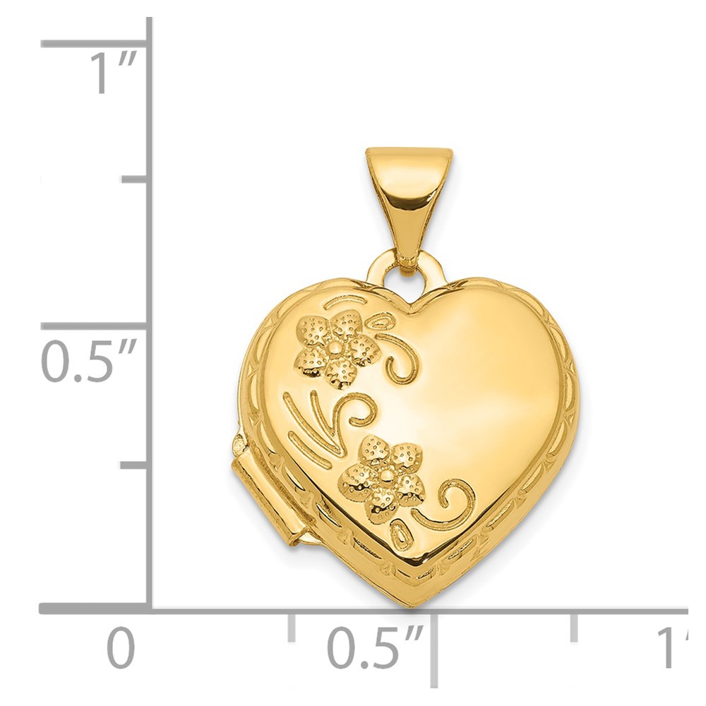 14k Polished Floral Reverses to LOVE YOU ALWAYS Script 15mm Heart Locket (XL201)
