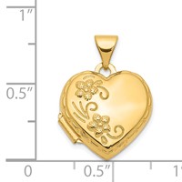 14K Yellow Gold Polished Floral Reverses to Love You Always Script 15mm Heart Locket view 5