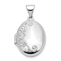 14K White Gold Floral 17mm Oval Locket view 1