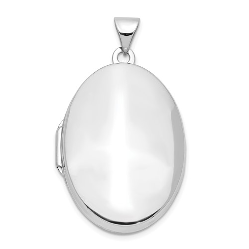 14K White Gold Polished Domed Plain 26mm Oval Locket