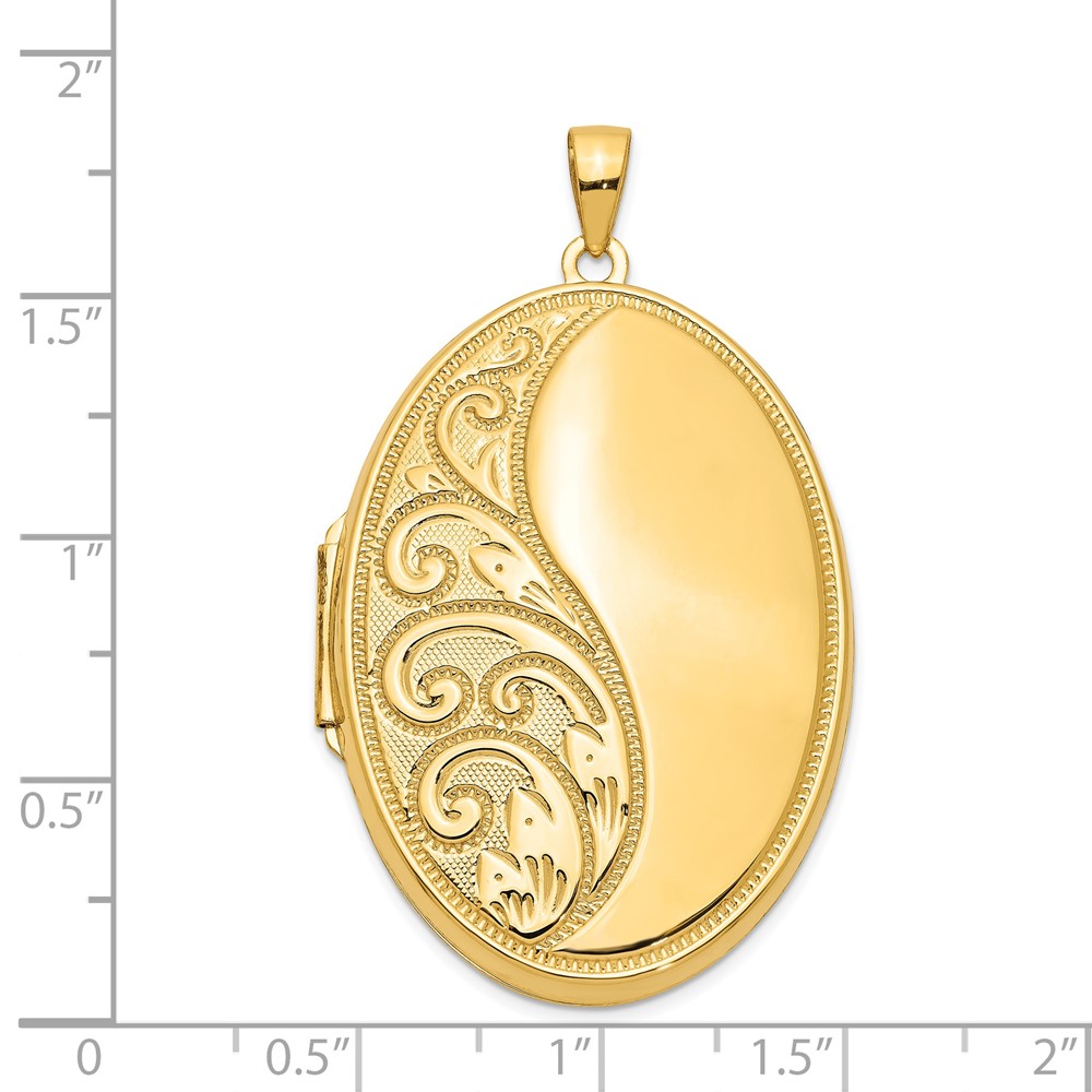 14k Half Swirl Design Heavy Weight 38mm Oval Locket (XL216)