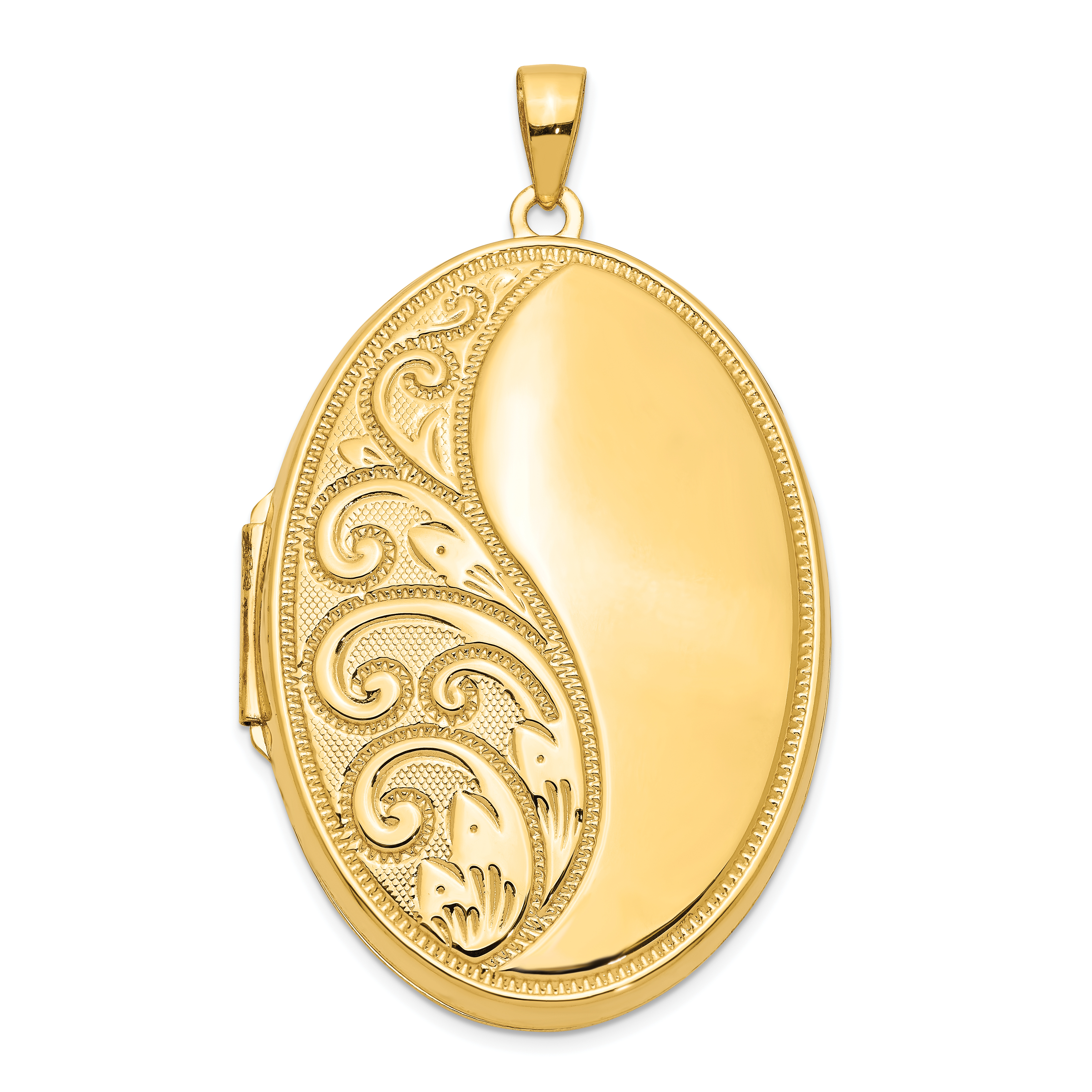14k Half Swirl Design Heavy Weight 38mm Oval Locket (XL216)