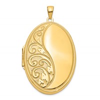 14K Yellow Gold Half Swirl Design Heavy Weight 38mm Oval Locket view 1