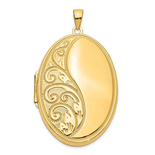 14K Half Swirl Design Heavy Weight 38mm Oval Locket
