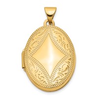 14K Yellow Gold Diamond-shaped Design 21mm Oval Locket view 1